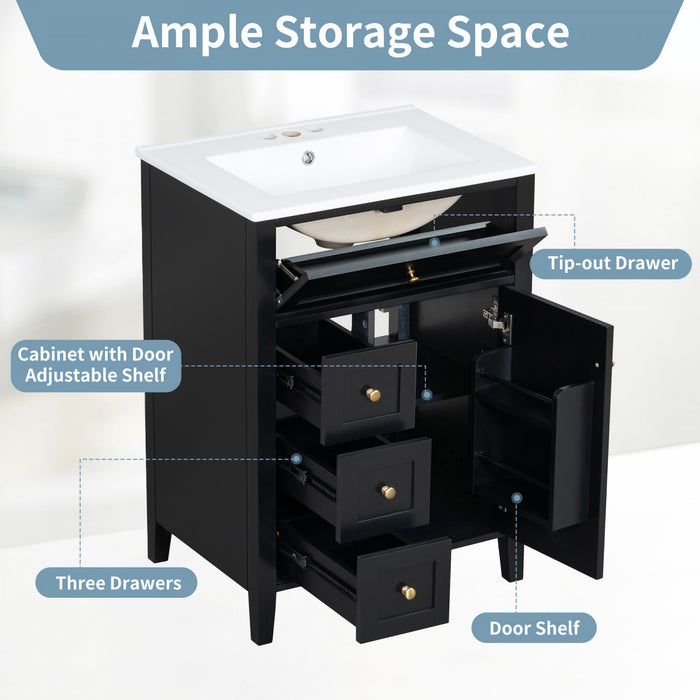 Aura Ensemble Meuble-Lavabo Double 48 po avec Tiroirs et Armoire, Noir