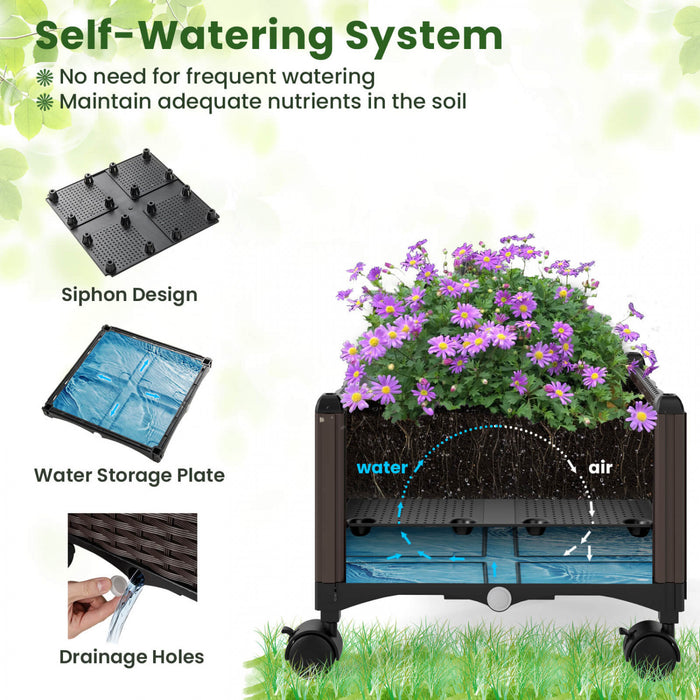 Costway 2 Pcs Lit De Jardin Eleve Avec Boite A Plantes Et Trellis Obelisque Planteur De Cage A Roues Verrouillables