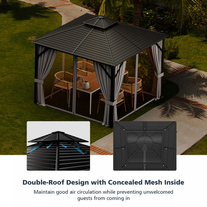 Costway 10’ X 10’ Patio Double Top Hardtop Gazebo Toit En Acier Galvanise Cadre En Aluminium