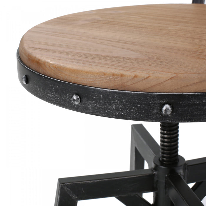 Tabouret De Bar Denise Avec Siège En Bois Pivotant Et Réglable, Structure Métallique - Noir Antique