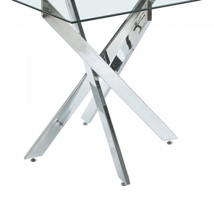 Table a manger carree en verre Olivia avec fonction polyvalente, finition chrome