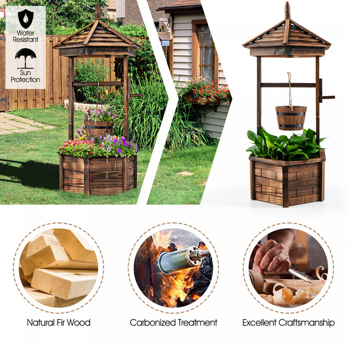 Costway En Bois Souhaitant Bien Seau Hexagonal Plantes De Fleurs Planteur Patio Jardin Decor