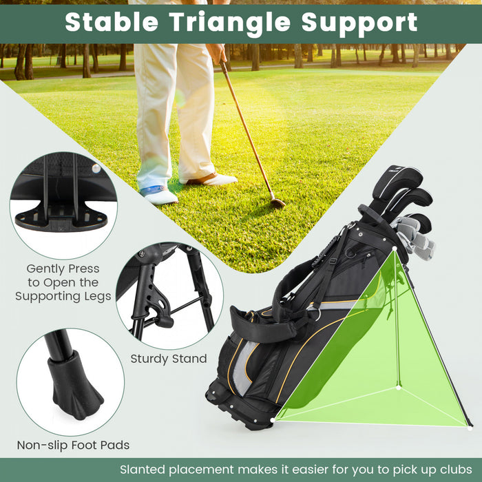 Support De Golf Costway, Sac Pour 8 Clubs De Golf, Organiseur De Transport Separateur, Poches De Rangement, Noir