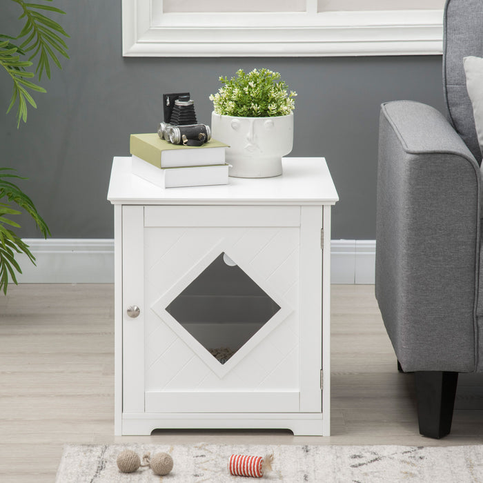 Pawhut Table D'extremite Pour Bac A Litiere, Toilettes Interieures Pour Chats Avec Porte Magnetique, Table De Nuit Pour Bac A Litiere Cache Avec Grand Plateau, Montage Facile, Blanc
