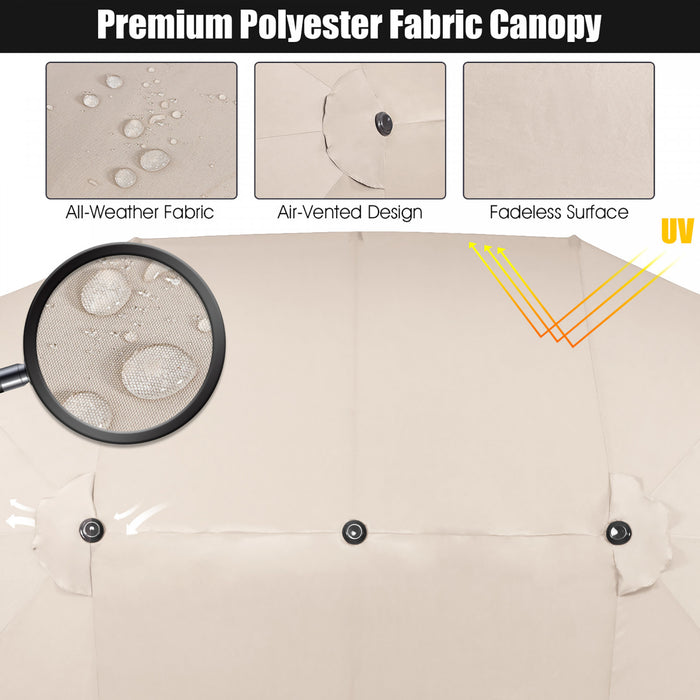 Costway Parasol double face 15FT a manivelle pour patio Jardin marche protection solaire Beige
