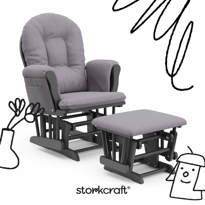 Storkcraft Hoop Fauteuil bercant et pouf - Gris avec gris swirl