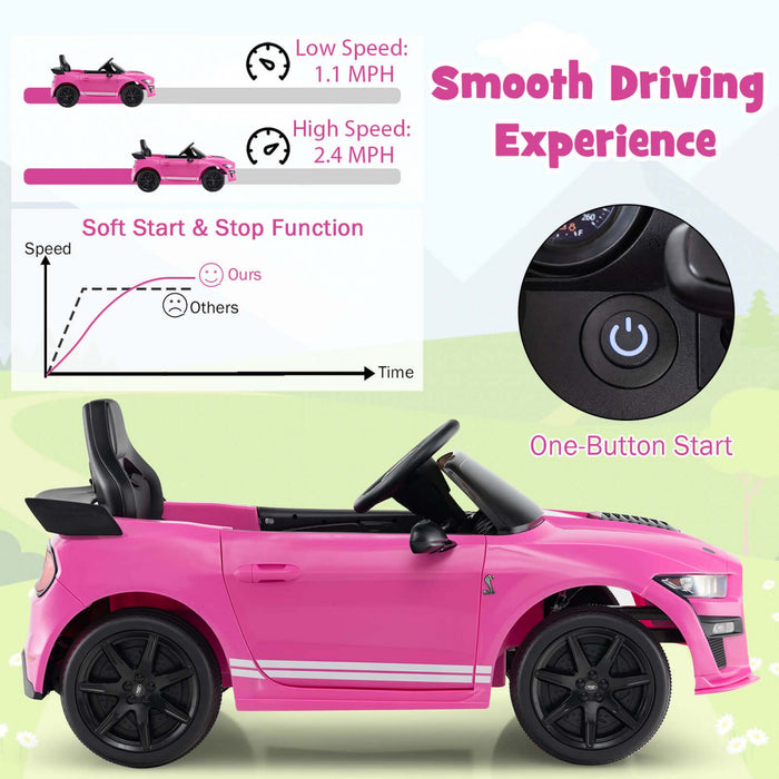 Costway 12v Sous Licence Ford Mustang Shelby Gt500 Enfants Rouler Sur Voiture Avec Telecommande Rose