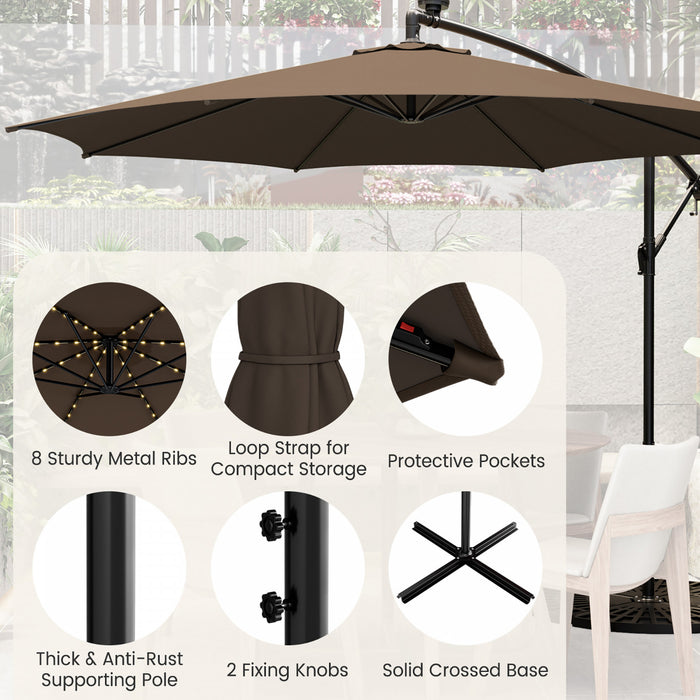 Costway Parasol deporte cantilever 10FT 112 LED solaire avec manivelle et inclinaison pour exterieur