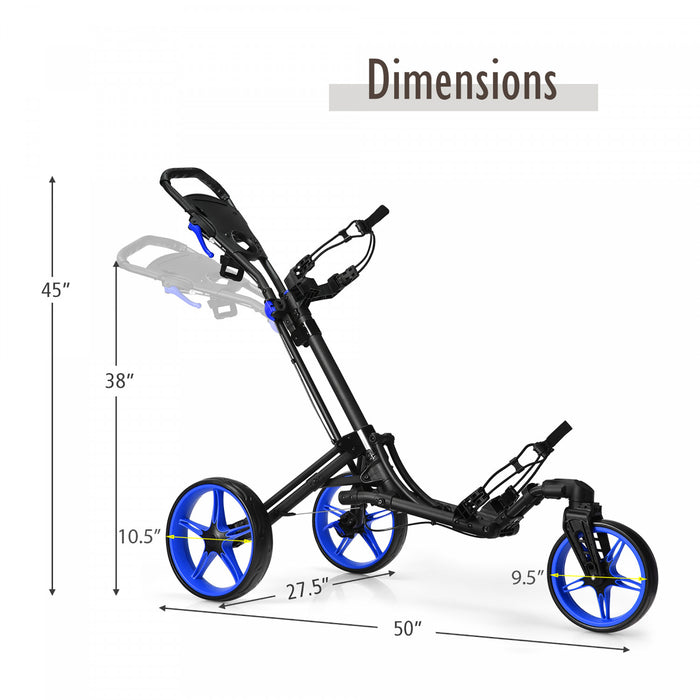Goplus Pliant Golf Pousser Chariot W / Tableau De Bord Poignee Reglable Roue Pivotante Bleu