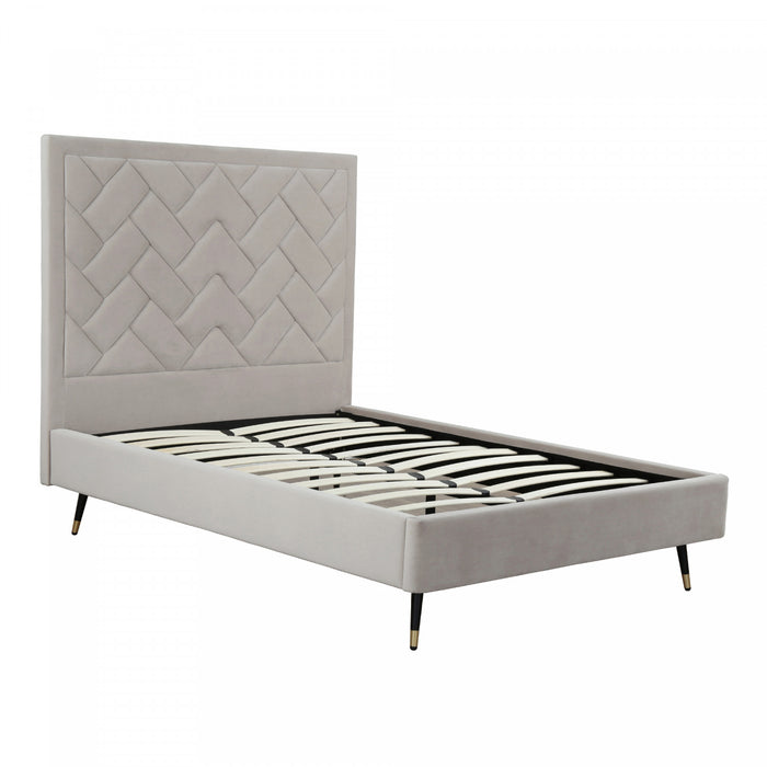 Lit double moderne Crosby en velours capitonne coloris grege