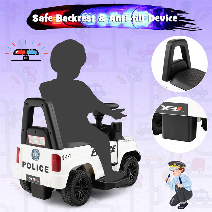 Costway 2-en-1 6v Enfants Rouler Sur La Voiture De Police Enfant Pousser Voiture W / Megaphone & Sirene Blanche