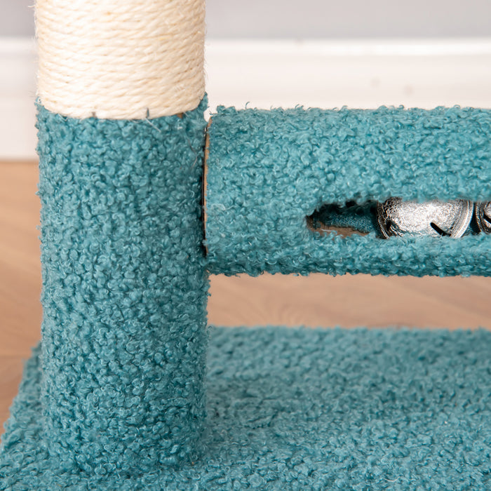 Pawhut Arbre A Chats Avec Lit Pour Chat Griffoir Balle Suspendue Balle Sur Ressort Rouleau Avec Clochettes Tissu En Peluche Doux Grand Confort Bleu Orange