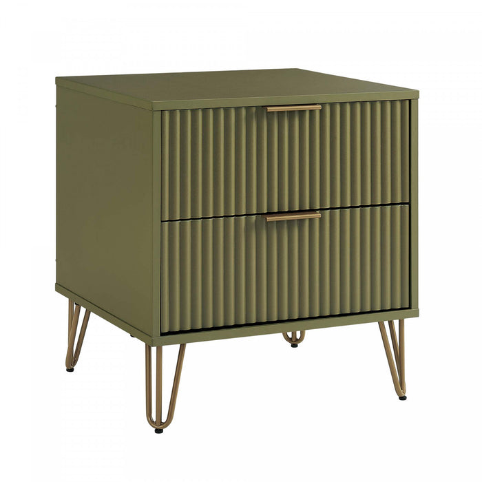 Table de nuit moderne Dumbo 20\" a cannelures en vert olive (2 tiroirs)