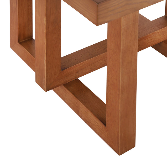 Ethan Table d'Appoint Rustique en Bois de Caoutchouc Solide, Beige