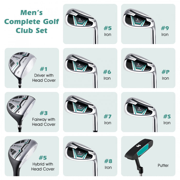 Ultimate Men's Complete Golf Club Set Golf Club Package Set Incl 460cc Avec Capuchon De Pluie Vert