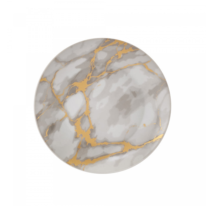 Ensemble de Vaisselle Complet 20 Pieces en Porcelaine Effet Marbre Gris et Or