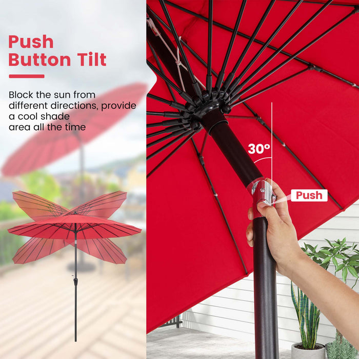 Parasol rond de marche Costway de 9 pieds avec inclination par bouton-poussoir, manivelle, partie superieure ventilee, couleur vin