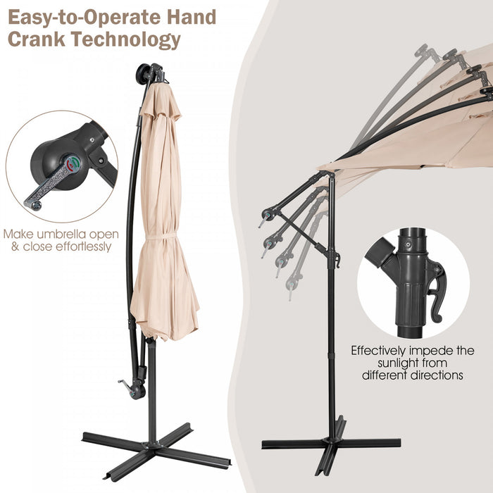Costway Parasol cantilever 10FT solaire avec 32 LED eclairees pour terrasse, exterieur, beige