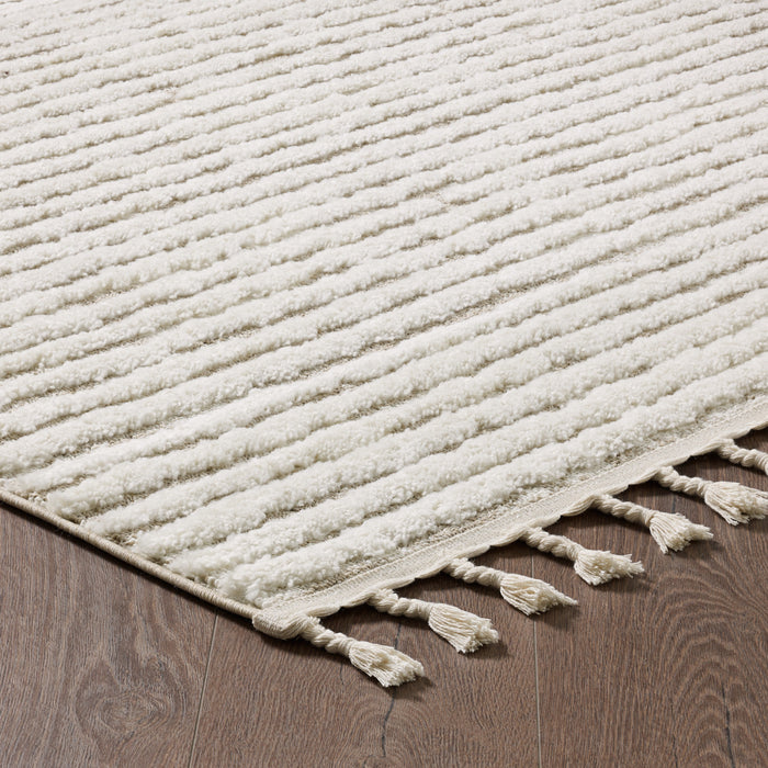 Carpette à poil long Quinto beige à motif de vagues - 6 pi 3 po x 9 pi 