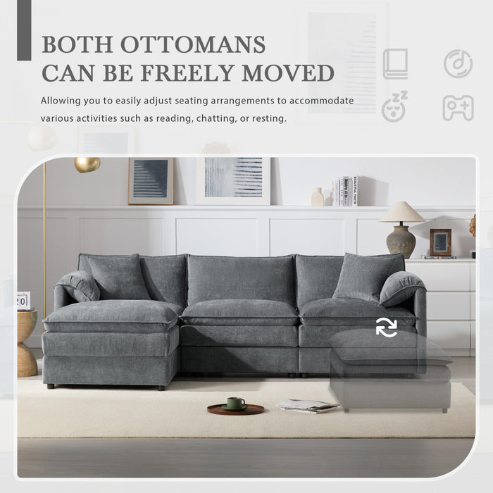 Nimbus Canape Sectionnel Modulaire en Chenille 103 po avec Ottoman et Double Coussin, Gris Fonce