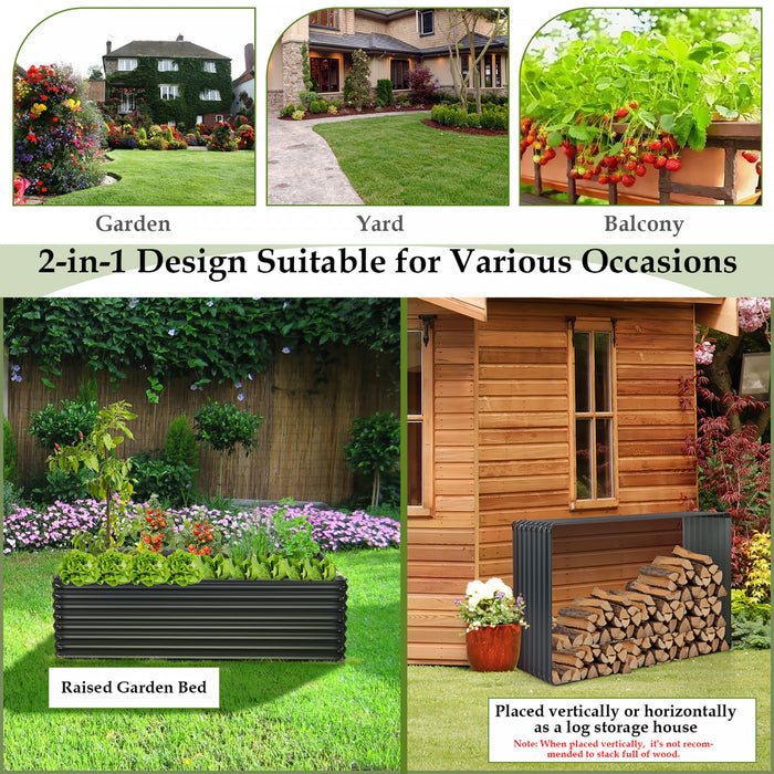 Costway 2 Pcs Galvanise Souleve Lit De Jardin Exterieur Planter Boite De Bois De Chauffage Porte-journaux