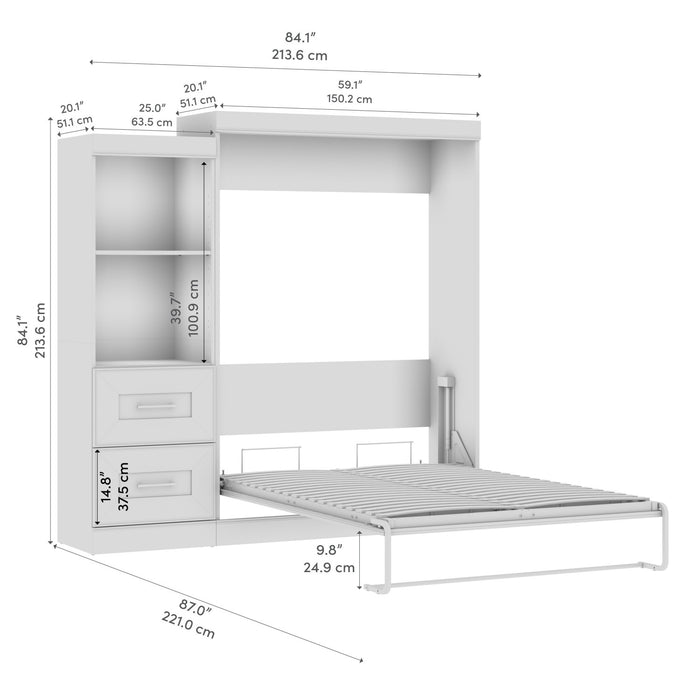 Lit double escamotable Edge de Bestar avec organisateur de garde-robe et tiroirs (85 po [L]) - blanc