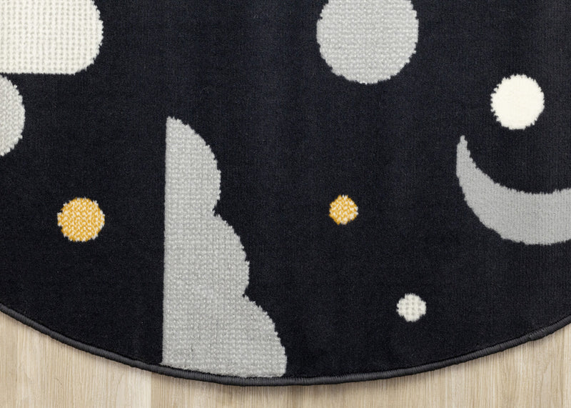 Carpette ronde Forte à motif de vaisseau spatial pour enfants - 5 pi 3 po x 5 pi 3 po