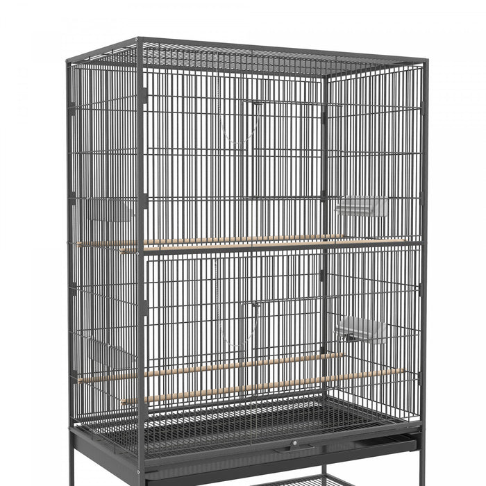 Pawhut Cage A Oiseaux 60\" Avec Support Pour Calopsittes Canaris Inseparables Pinsons, Cage A Perruches Avec Roues, Plateau Amovible, Etagere De Rangement