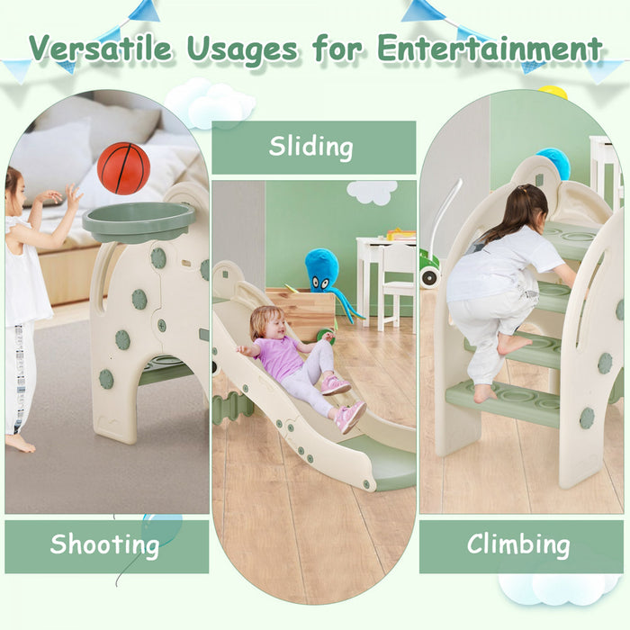 Costway 3-en-1 Toboggan Pour Tout-petit-enfant Avec La Zone Tampon De Basket-ball Cercle & Conception D'elephant De Boule