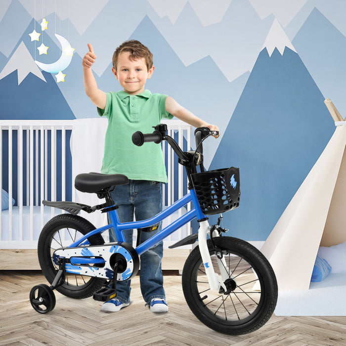 Velo Costway 14'' Pour Enfants Avec Roues D'entrainement Amovibles Et Panier Pour 3-5 Ans Skyblue
