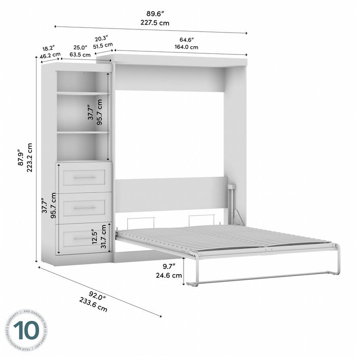 Grand lit escamotable mural Pur de Bestar de 90 po avec tablettes et tiroirs