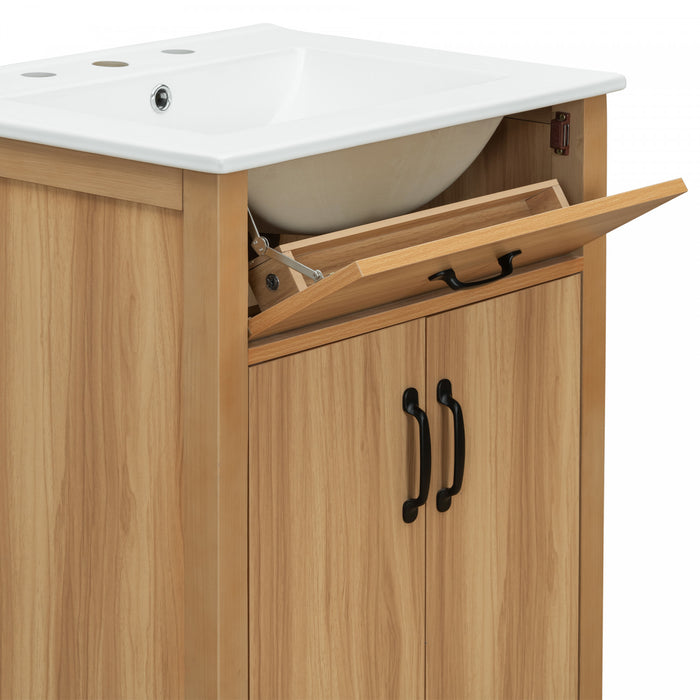 Meuble de salle de bain en bois moderne Nolan 24 pouces avec lavabo ceramique et rangement, brun