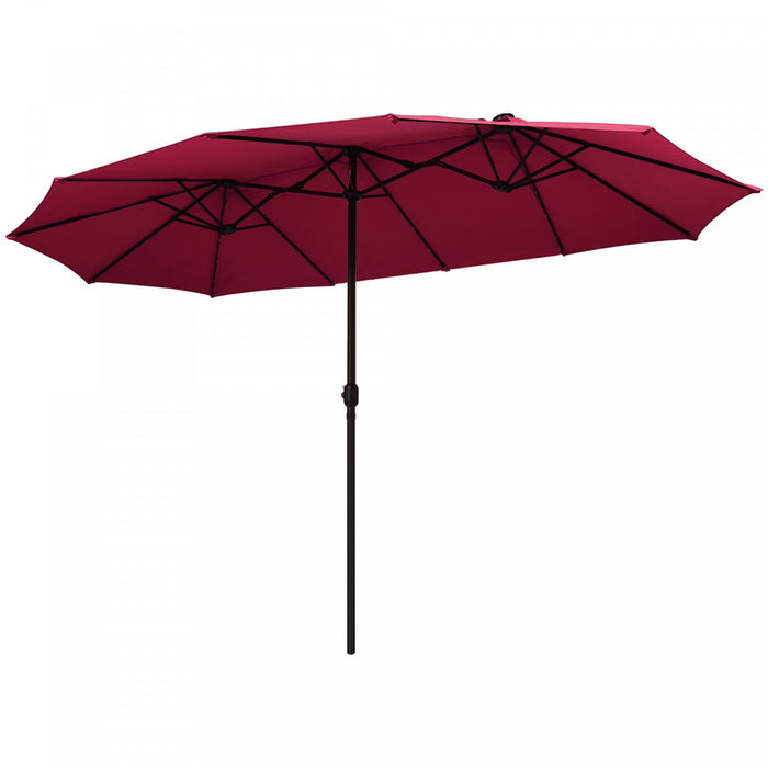Costway Parasol de marche double-face solaire LED 15Ft Patio avec manivelle Bourgogne