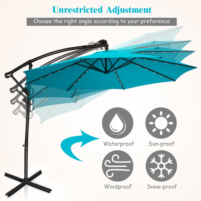 Costway Parasol deporte de patio de 10 pieds, alimente par energie solaire, LED, rotation a 360 degres, aluminium, turquoise