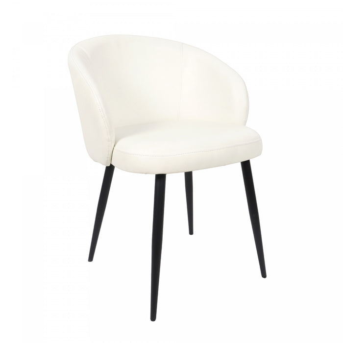 Chaise laterale moderne contemporaine Looma en cuir vegetalien et metal, ivoire - Lot de 2