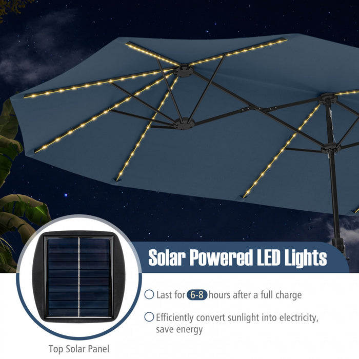Costway Parasol de patio extra-large de 15,5 pieds avec lumieres solaires LED et 12 baleines robustes bleu marine