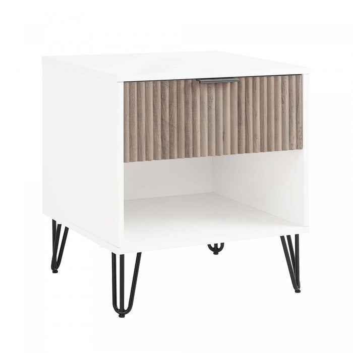 Table de nuit moderne Dumbo 20\" a rainures, gris rustique et blanc (1 tiroir) - Lot de 2