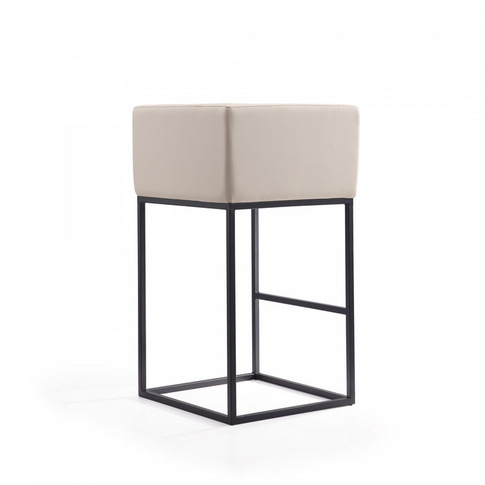 Tabouret de bar Embassy style milieu du siecle en metal et tissu creme - Lot de 2