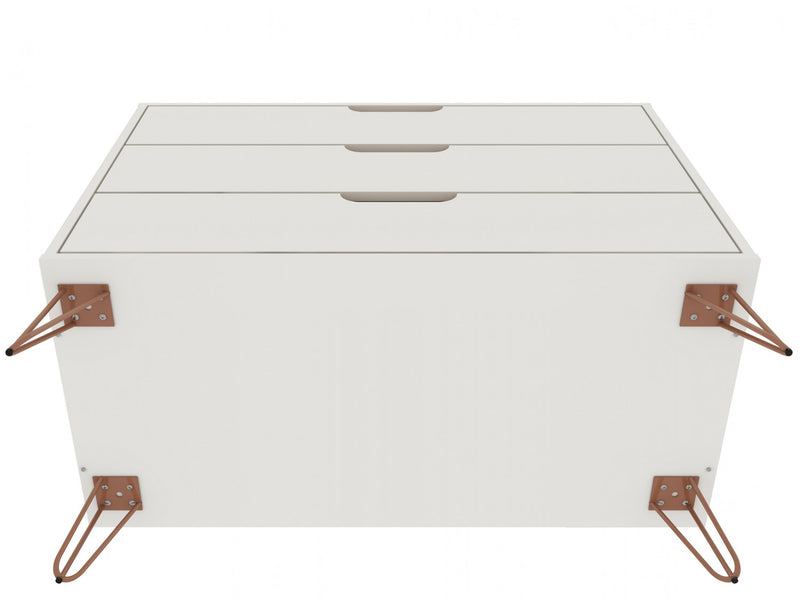 Commode Rockefeller Mid-Century Modern 89 cm en blanc casse (3 tiroirs) - Lot de 2
