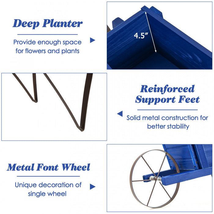 Costway En Bois Wagon Planter Decoratif Interieur/exterieur Rustique Fleur Chariot Avec Roue Bleu