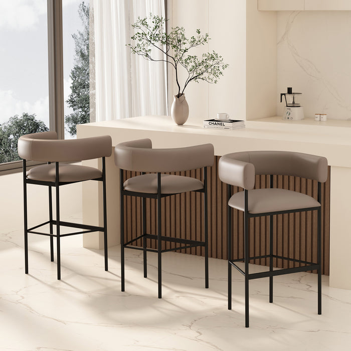 Tabouret de bar contemporain Onda en similicuir vegan et metal, coloris taupe