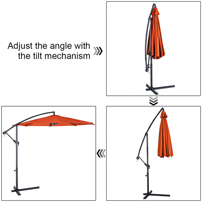 Costway Parasol suspendu 10' FT pour patio, ombre solaire decalee exterieur Marche base Croix Orange