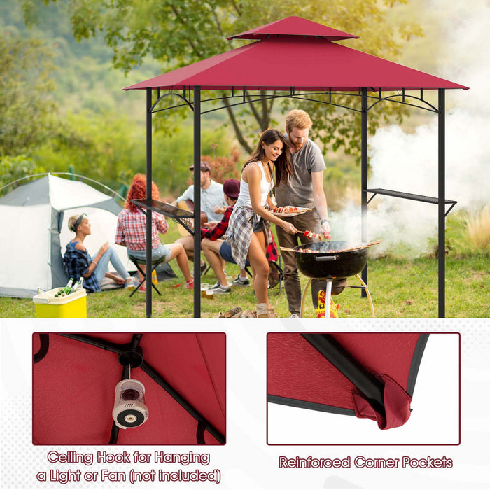Costway 8’ X 5’ Grill Gazebo Avec 2 Etageres 7 Crochets Cadre En Metal Soft Top Vin