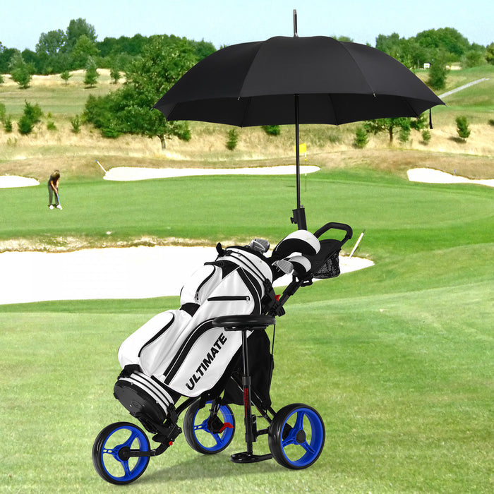 Goplus Pliant 3 Roues Golf Push Cart W/seat Tableau De Bord Poignee Reglable Bleu