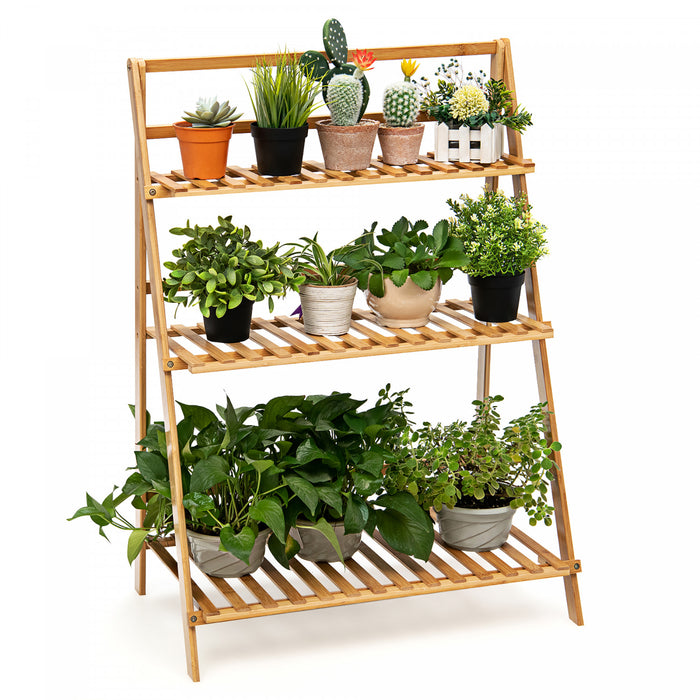 Etagere A Plantes Pliable En Bambou Costway – 3 Niveaux