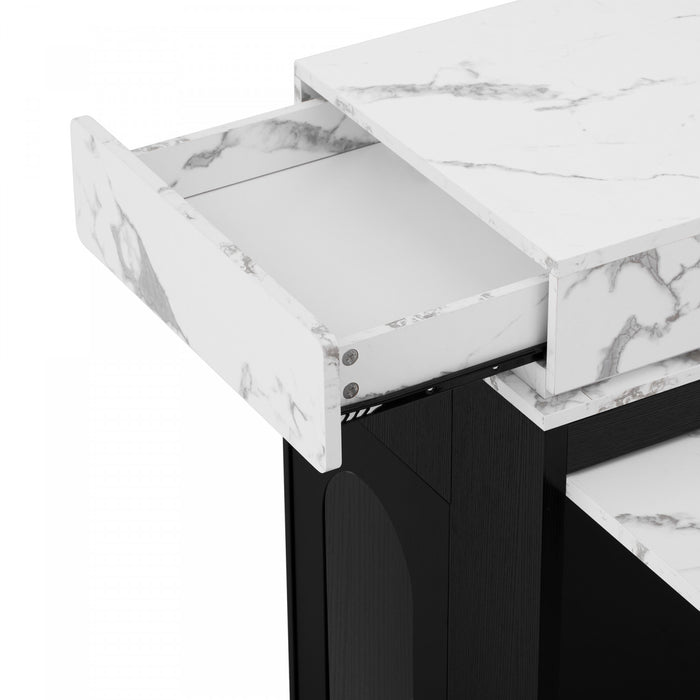 Table a manger extensible Logan avec plateau pliant et tiroirs de rangement, noir