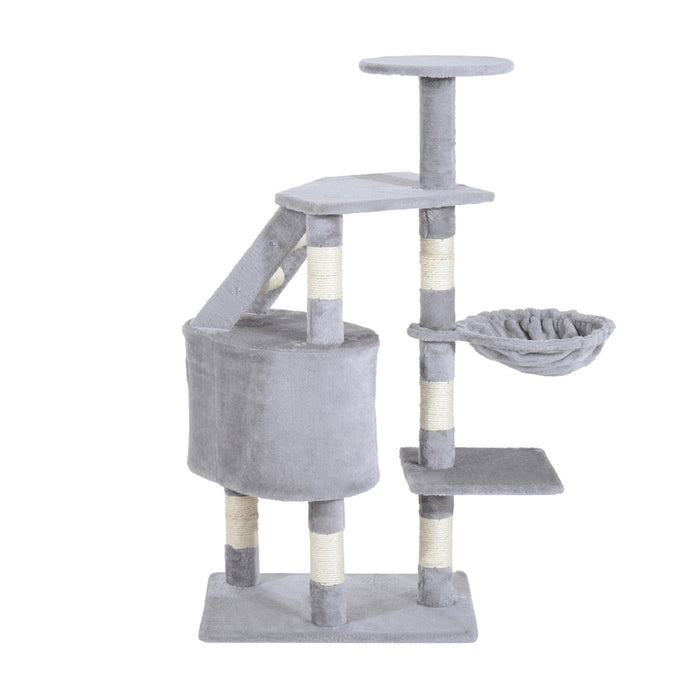 Pawhut 49'' Arbre A Chat Tour Chaton Griffoir Griffoir Grattoir Grimper Centre D'activites Maison De Jeu Meubles Pour Animaux De Compagnie Gris