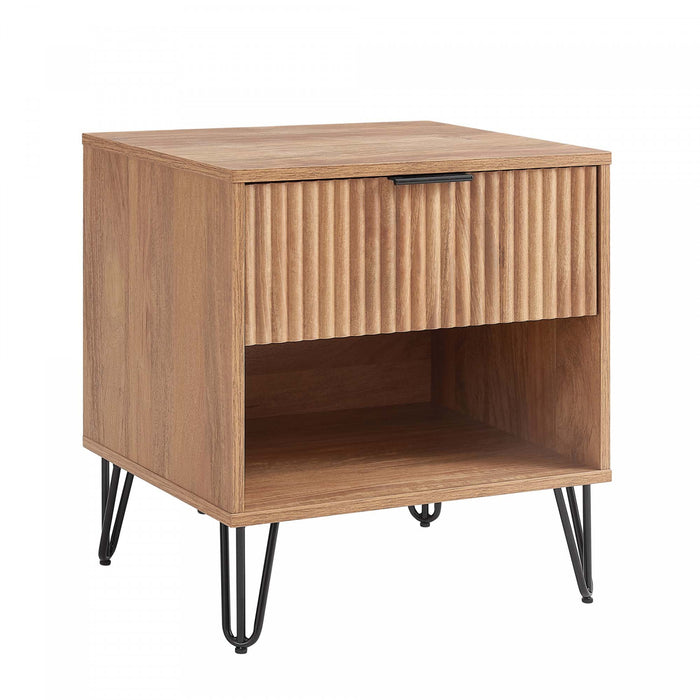 Table de nuit moderne Dumbo 20\" a cannelures en brun dore (1 tiroir) – Lot de 2