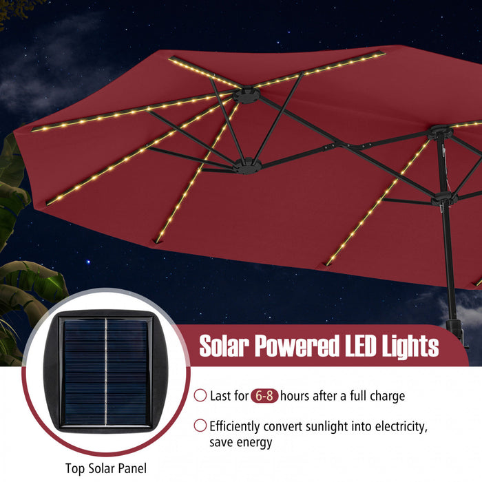 Costway Parasol de patio extra-large de 15,5 pieds avec lumieres solaires LED et 12 baleines robustes rouge