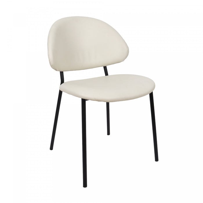 Chaise laterale contemporaine moderne en cuir vegetalien et metal Haven, ivoire - Lot de 4
